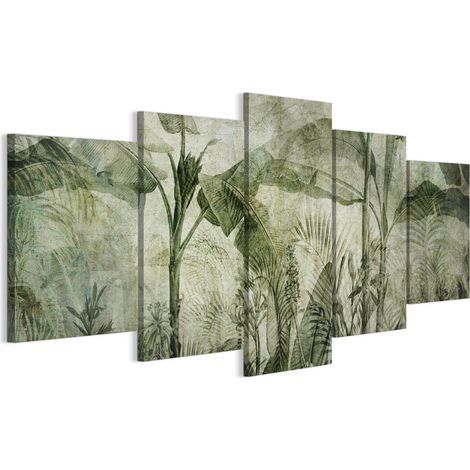 Quadro su tela italiana 100 x 50 cm pentattico - stile giungla urbana - natura Quadro su tela italiana 150 x 75 cm pentattico - stile giungla urbana - natura (1/5)
