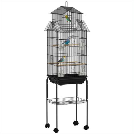 Cage pour oiseaux Cage à oiseaux sur pied en acier noir (1/5)