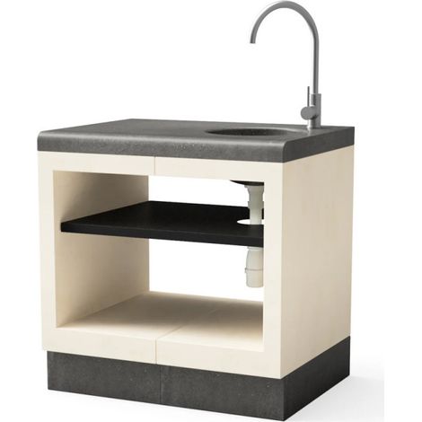 Kitaway Module de comptoir barbecue encastrable 84×63×85 cm avec évier Base blanche/noire pour barbecue de jardin extérieur (1/5)
