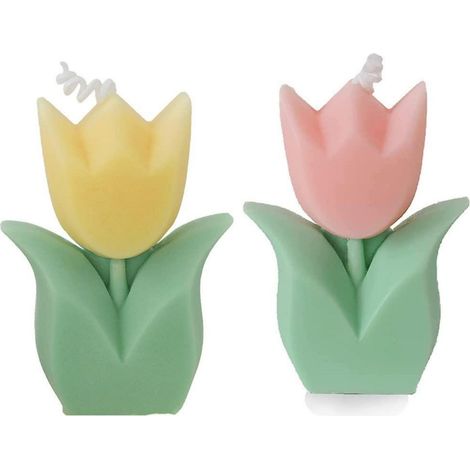 2er Set Tulpenkerzen Duftkerzen Rosa Gelb für Zuhause Deko & Geschenke