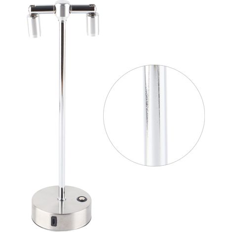 Lampe de table de bar rétro, lampe de bureau LED double tête, projecteur sur pied avec chargeur, lumière argentée et blanche. (1/5)
