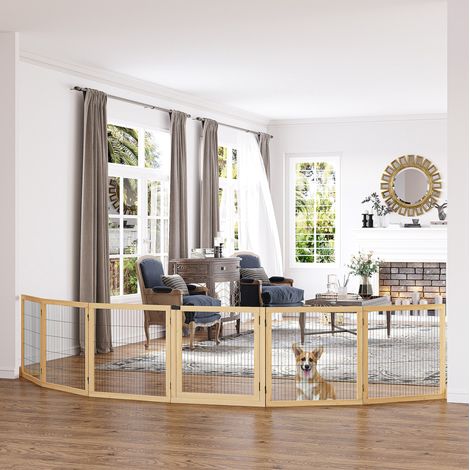Barriera di sicurezza pieghevole per cani in legno e metallo, 432 x 36 x 70 cm, naturale DESVIAE (1/5)