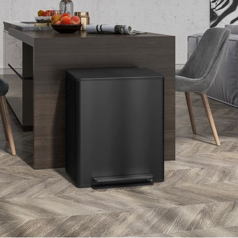 Mülleimer 2x25L mit Fußpedal Soft-Close Edelstahl OKMYHOME (1/5)