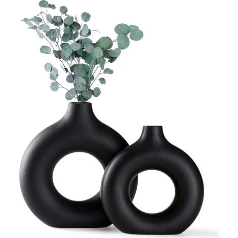 Vases pour Herbe de la Pampa, Vase créatif, décoration d'intérieur Moderne, Vase Fait à la Main, Noir Mat, Fleurs séchées (1/5)