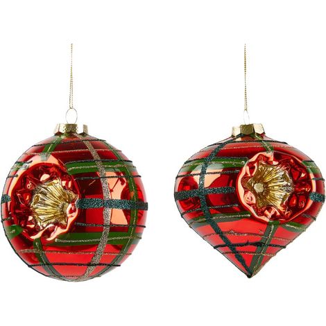 Pallina di natale in vetro vintage decorazioni natalizie per albero da Ø 10 cm, set da 2 pezzi (1/2)