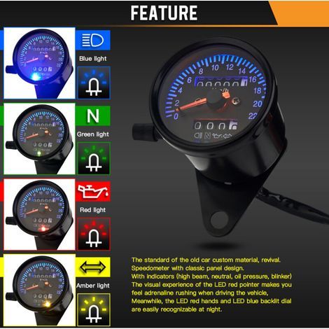 Compteur de vitesse mécanique avec affichage LED pour motos Café Racer lecture maximale du compteur kilométrique jusqu'à 220 km/h. (1/5)