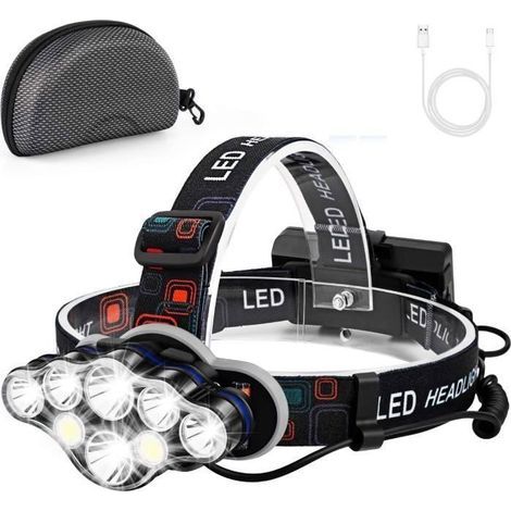 Stirnlampe, superhelle 8-LED-Lampe mit 18000 Lumen, USB-aufladbar, wasserdicht, verstellbar für Camping, batterielos (1/4)