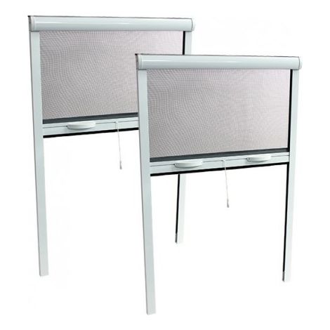 Volet Moustiquaire – Pack de 2 moustiquaires enroulables ALU 170 cm x 160 cm – Toile en fibre de verre – Système d'enroulement vertical – Joint brosse pour étanchéité