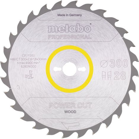 Lame de scie circulaire HW/CT 300 x 30 x 2,8/1,8, nombre de dents 28, affûtage en biseau alterné, angle d'attaque 15° metabo