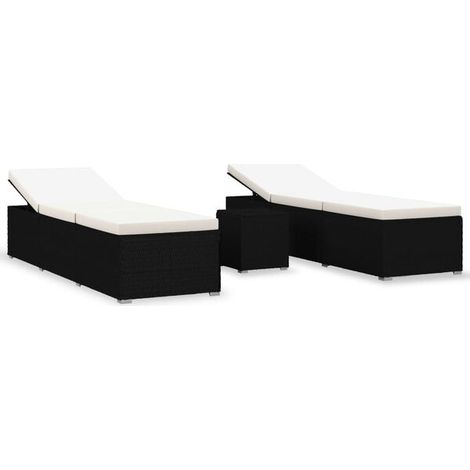 Fauteuil de jardin et table basse, ensemble 3 pièces, résine rotin noire. (1/5)