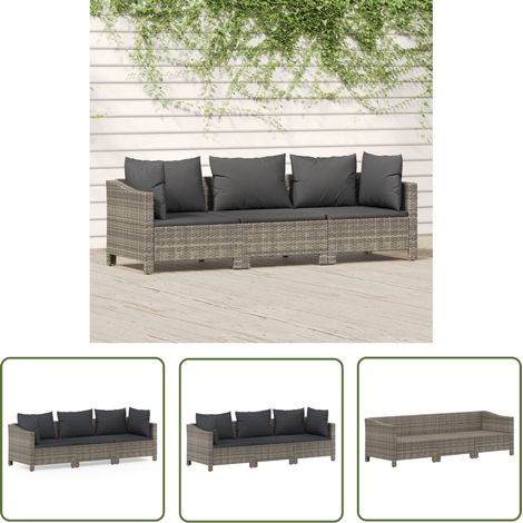 The Living Store Salon de jardin 3 pcs avec coussins Gris Résine tressée - Salon De Jardin - Mobilier De Jardin - Set De Salon - Meubles De Jardin - Ensemble Extérieur (1/5)