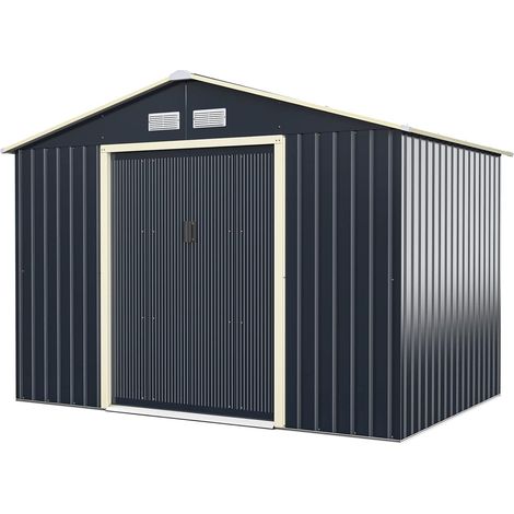 COSTWAY Geraetehaus Metall, 277x191x202 cm, Geraeteschuppen abschliessbar, Gartenhaus mit 4 Luftschlitzen & Schiebetür, Garten Schuppen für Rasenmaeher Fahrraeder, Metallschuppen Geraeteschuppen Outdo (1/5)