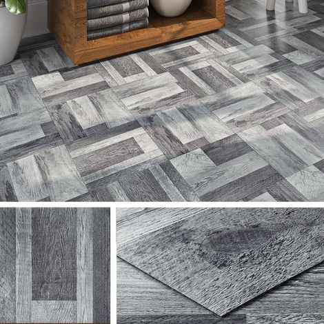 Dalle PVC Adhesive Sol Bois Gris 30x30CM Lino Sol Adhesif Salle de Bain Imperméable Parquet Adhesif Sols Effet Tasseau de Bois Gris Carrelage Adhésif Sols Cuisine Chambre Salon, 4 Dalles (1/5)
