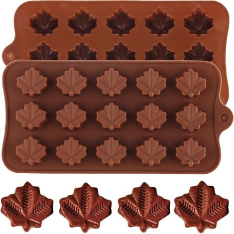 Molde de silicona con forma de hoja de arce - Juego de 2 moldes para chocolate, caramelos y dulce de leche, silicona apta para alimentos, fácil desmolde. (1/5)