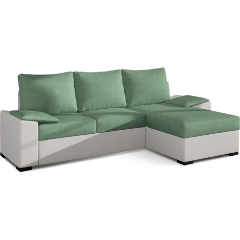 Canapé angle convertible et réversible simili blanc et tissu vert clair Luzo 245cm (1/5)