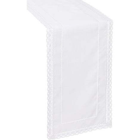Chemin de table blanc avec ourlet et couronne, 85 x 85 cm, élégant comme le lin (1/2)