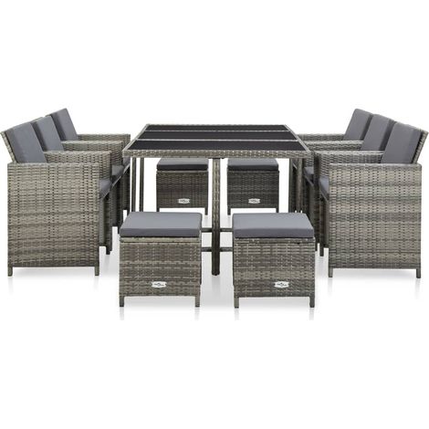 Maison Exclusive - 11-tlg. Garten-Essgruppe mit Auflagen Poly Rat