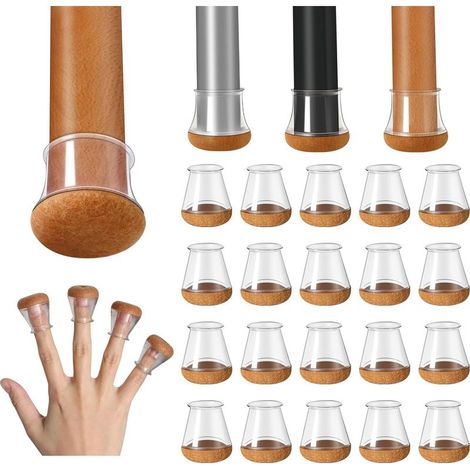 Chair leg protectors, 20 small transparent silicone floor protectors with felt cover, silicone chair leg caps, diameter 19–23 mm (1/5)
