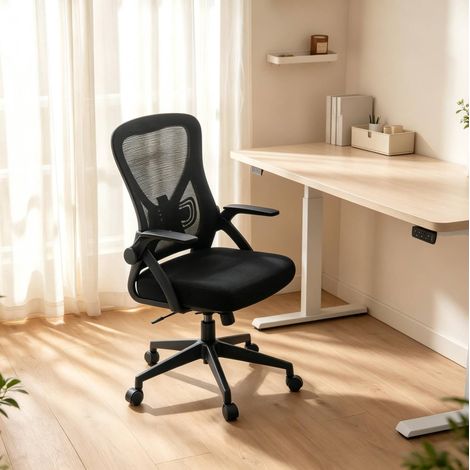 Chaise de bureau ergonomique 47x42x111,5 cm en tissu et métal noir, relevable pour bureau FLORAGRACE (1/5)