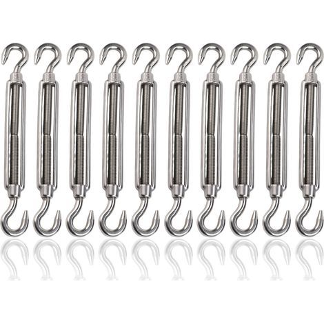 Lot de 10 crochets et œillets M4, tendeur C à O, en acier inoxydable 304, kit de matériel pour câble métallique tension très résistant, pour pare-soleil, installation d'auvent de tente