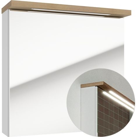 Spiegelschrank 60 cm mit LED, Hochglanz weiß lackiert SOFIA-107 mit Trüffel Buche Nb., B/H/T: ca. 60/60/20 cm (1/5)