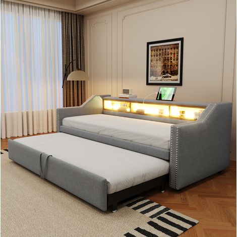 lit adulte gigogne rangement 90 180 x 190 gris OKMYHOME (1/5)