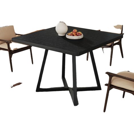 Table à manger, design industriel rustique, pour 4 personnes, Noir (1/2)