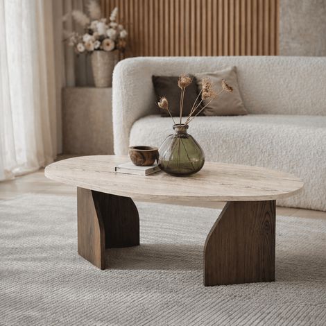 Bio Couchtisch Japandi Walnut with Travertine Melamine - 105x65