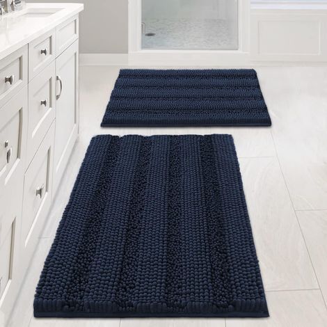 Badematte/Badteppich, marineblau, 43x61 cm + 51x81 cm, 2er-Set, extra dicker Chenille-Bodenteppich, rutschfest. (1/5)