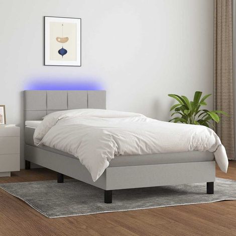 Cama box spring colchón y luces LED tela gris claro 100x200 cm (1/5)