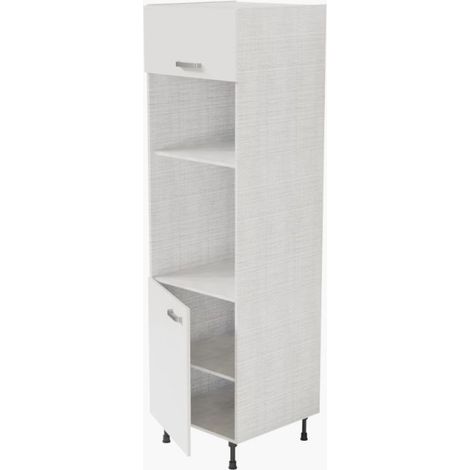 Cuisibane – Colonne de cuisine encastrable pour four et micro-ondes – Dimensions 60x200 cm – Caisson gris clair aspect tissé – Portes chêne, blanc, noir ou gris (1/4)