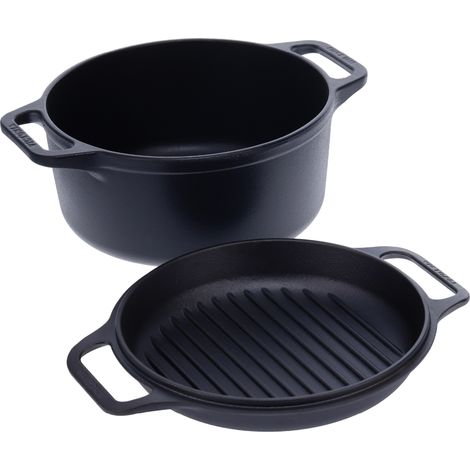 Victoria 30940 Horno Holandés Olla Inducción Hierro Fundido Curado 27cm, Tapa - Sartén, 5,7L, sin PTFE Negro (1/5)