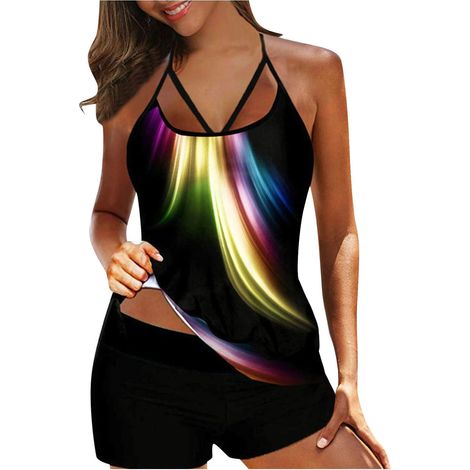 Maillots de bain rétro deux pièces pour femmes, débardeurs de sport avec shorty intégré (1/5)