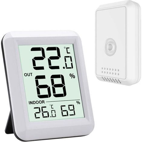 Thermomètre Intérieur et Extérieur - Thermomètre Hygrometre Numérique avec Grand Ecran LCD - Thermomètre Connecté avec Capteur Extérieure sans Fil - pour Bureau/Maison/Chambre(blanc) (1/5)