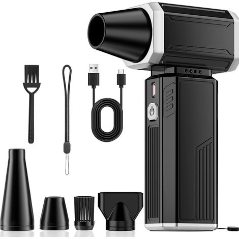Druckluftgebläse, 6000 mAh, 6 Geschwindigkeitsstufen, für Computer, 130.000 U/min, Druckluftdüse mit 6000-mAh-Akku, LED-Beleuchtung (1/5)