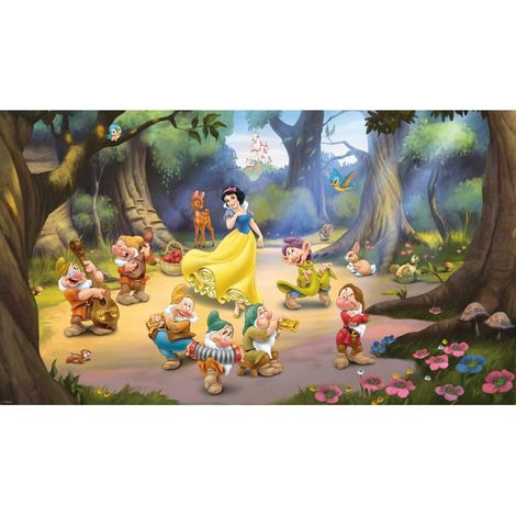 Papier peint panoramique encollé Blanche neige et les 7 nains de Disney - Danse dans les bois - 320 cmx 182,88 cm (1/3)