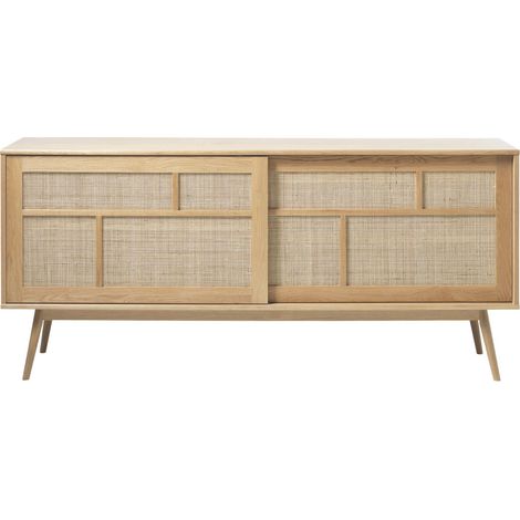 Buffet 2 portes en bois et cannage L180cm - Bois clair - KIYO (1/5)