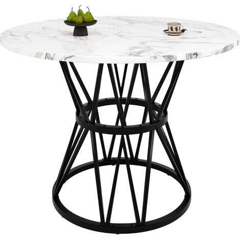CHICFURN Mesa de comedor redonda 100x100x76 cm MDF efecto mármol negro, metal, 4 personas (1/5)