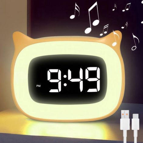 Reloj despertador infantil recargable con orejas de gato, luz nocturna y 18 tonos de llamada, reloj digital de escritorio, regalo de cumpleaños para niños. (1/5)