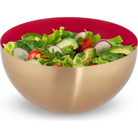 Saladier, acier inoxydable, diamètre 25 cm, bol mélangeur, cuisiner et servir, cul de poule, 3,5 L, rouge-doré (1/5)