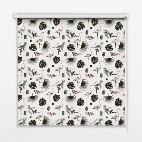 Tenda a Rullo Interna per Finestra - Tenda Filtrante Luce - Tenda Privacy - Tenda Decorativa Rettangolare - Rullo per Interni - (70 cm x 140 cm) - Fenicotteri e foglie (1/5)