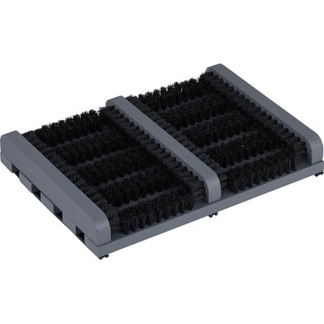Relaxdays Grille gratte-pieds en bois, antidérapant, brosses en plastique, pour intérieur et extérieur, gris et noir (1/5)