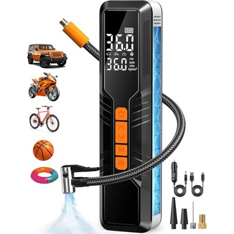Compresseur À Air Portable - 150 PSI Sans Fil Avec Manomètre Numérique Et Lampe LED Pour Pneus De Voiture Moto Vélo Ballon - 1 Pièce (1/5)