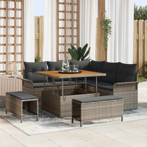 vidaXL Conjunto de sofá de jardín 8 uds. 7-Número de plazas Gris (1/5)