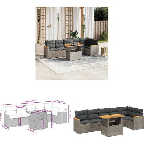 Salon de jardin avec coussins 7 pcs gris résine tressée - Ensemble Salon De Jardin - Meuble Extérieur - Résine Tressée - Rotin Synthétique - Table Extensible - Home & Living (1/3)