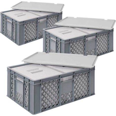 BRB 3x 2 Thermoboxen in Stapelkorb mit Deckel, LxBxH 600x400x240 mm, EPS, grau (1/2)