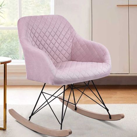 Poltrona Sedia Dondolo Relax Base Slitta Scandinavo Imbottita Design Unic Rosa (1/4)