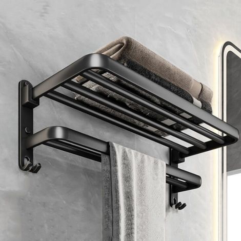 Bathroom Storage Set - Black Aluminum Towel Rack. No Drilling Required - Elegant and Practical 50cm (1/5)