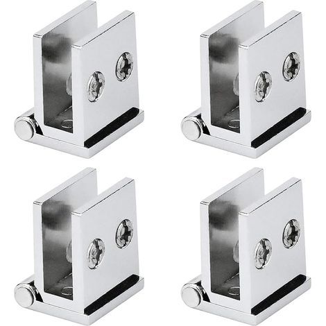 Lot de 4 Charnières pour Portes en Verre, Angle d'Ouverture 0° Charnières de Serrage pour Meubles de Cuisine, Vitrine, Douche, pour Épaisseur de Verre 5 mm à 8 mm (Argent) (1/5)