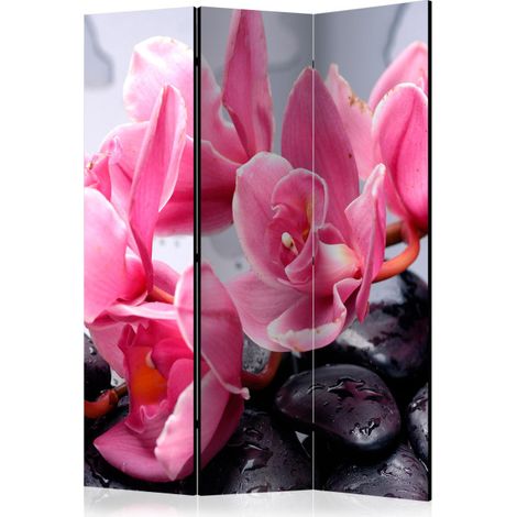Paravent 3 Volets "Orchid Flowers with Zen Stones" 135x172cm (1/2)